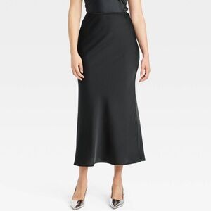 A New Day High Rise Women's Black Satin Aline Slip Skirt- Large (12-14) NWT